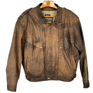 VTG Adventure Bound Distressed Leather Bomber Jacket XL Aviator Thinsulate 90s